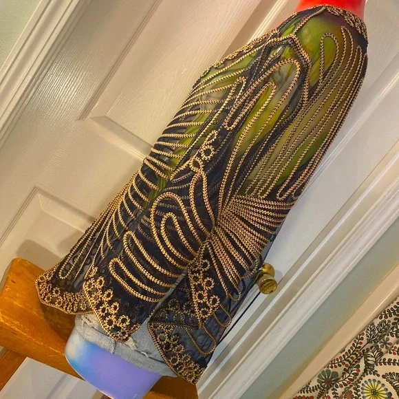 VINTAGE HANDMADE Gorgeous Fancy Festival Transulent Cover Up Top - Picture 7 of 11